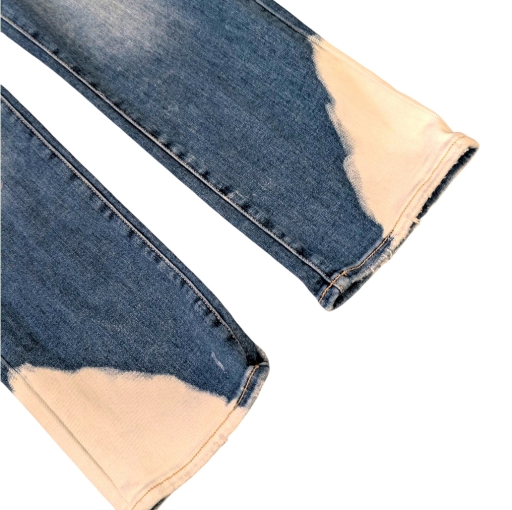 Risen Two Tone Bleach Denim Jeans Size 27 Straight Leg High Rise Contrast Wash - Picture 4 of 12